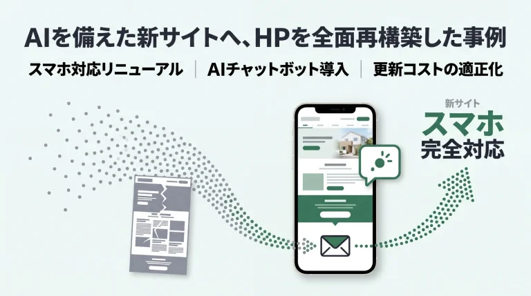 工務店のホームページをスマホ対応しAIチャットボットを導入した事例の図