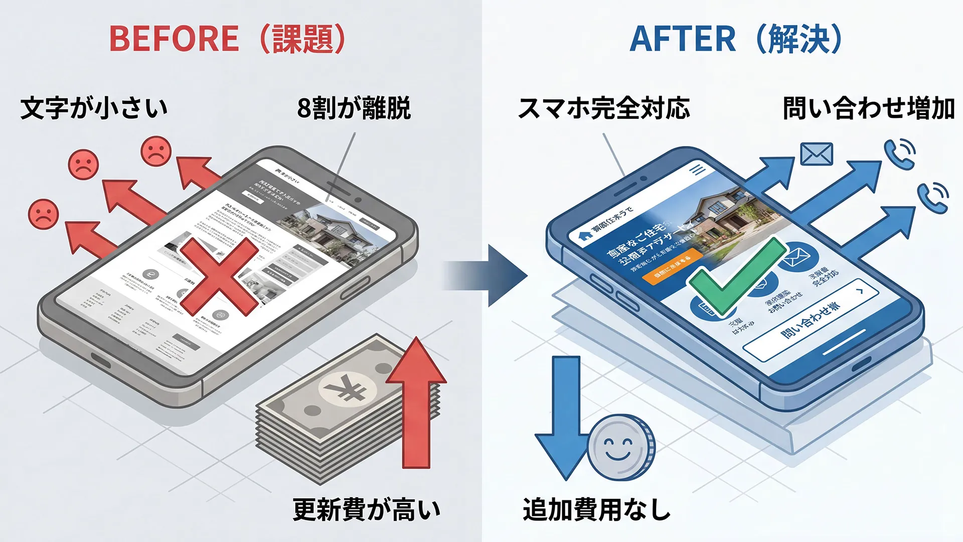 工務店のHPスマホ対応と月間管理費などのコスト適正化を実施した事例を紹介