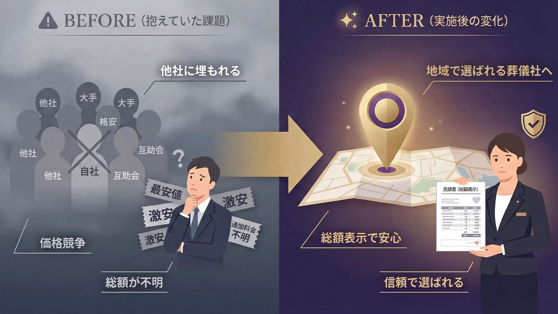 葬儀業のHP制作とエリアマーケティングを株式会社ノーサイドで実施した事例画像