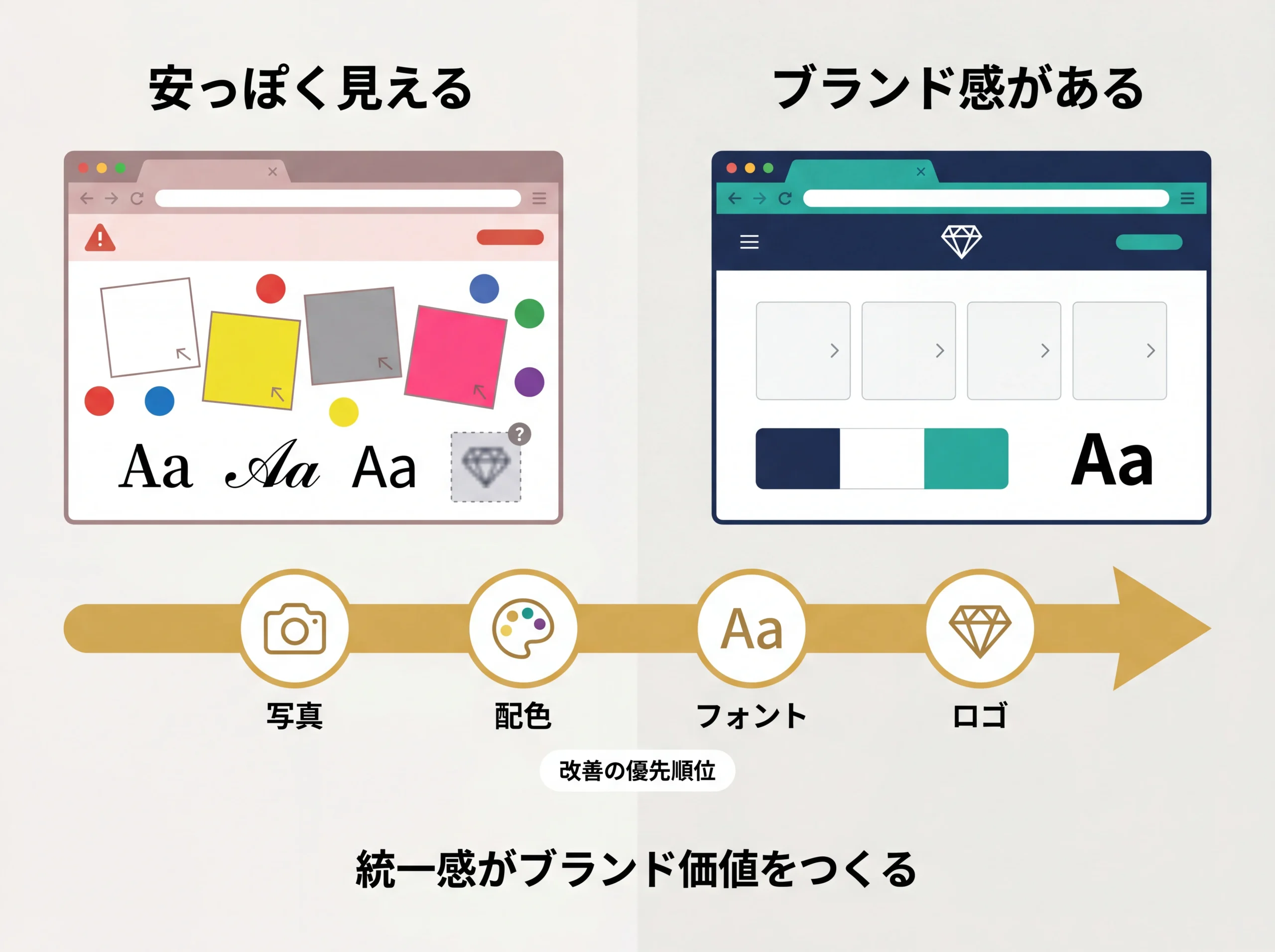 ECショップのBefore/Afterとデザイン改善4要素の俯瞰図