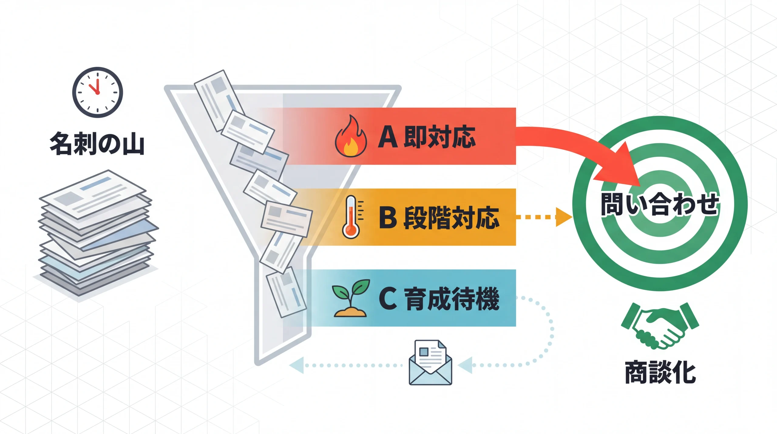 展示会名刺から商談化までの分類フロー図