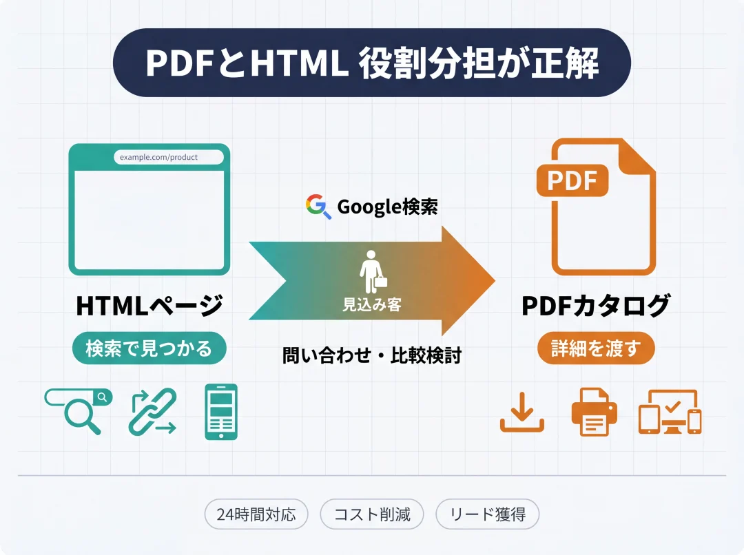 PDFとHTMLの役割分担を示す全体構成図