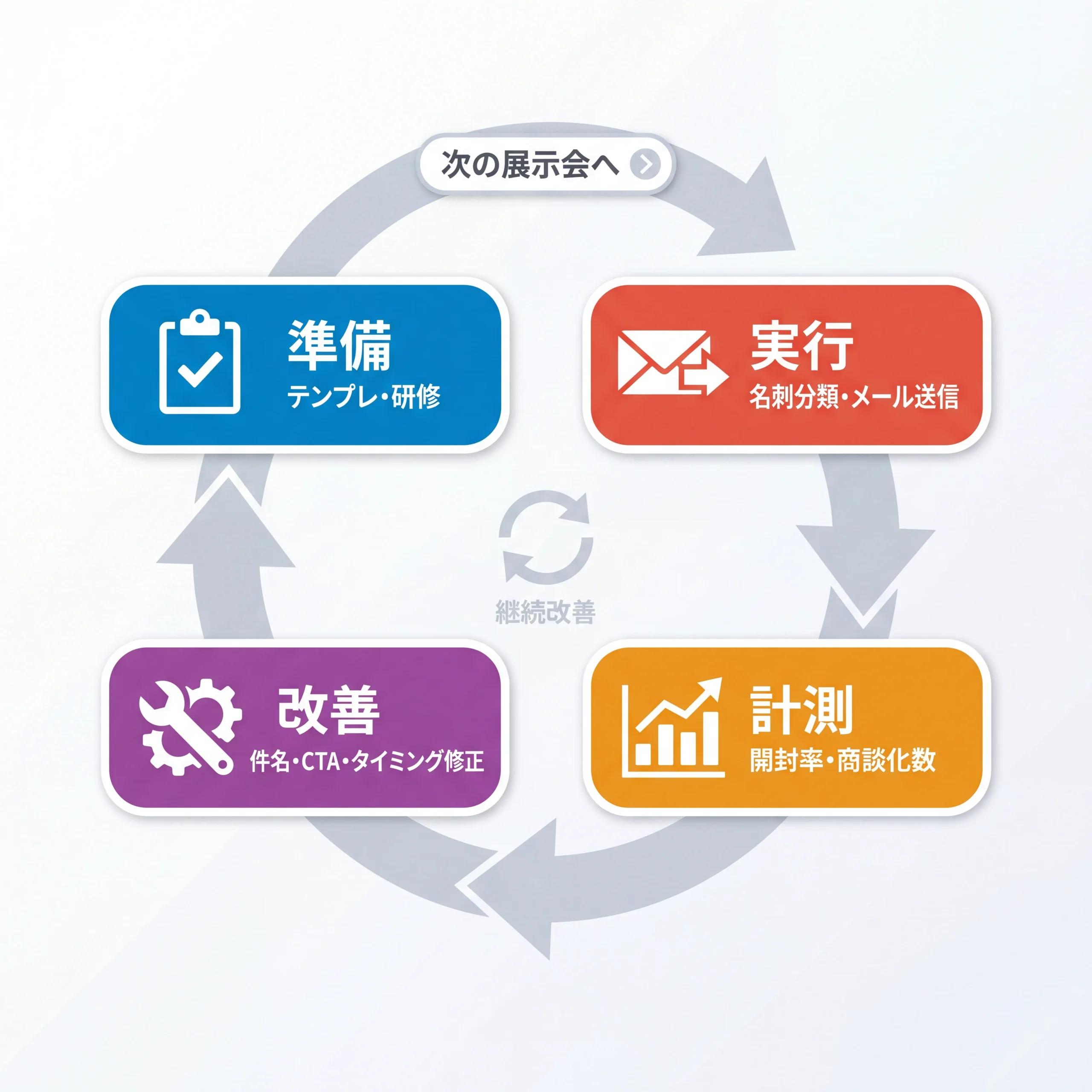 展示会フォローの継続改善PDCAサイクル図