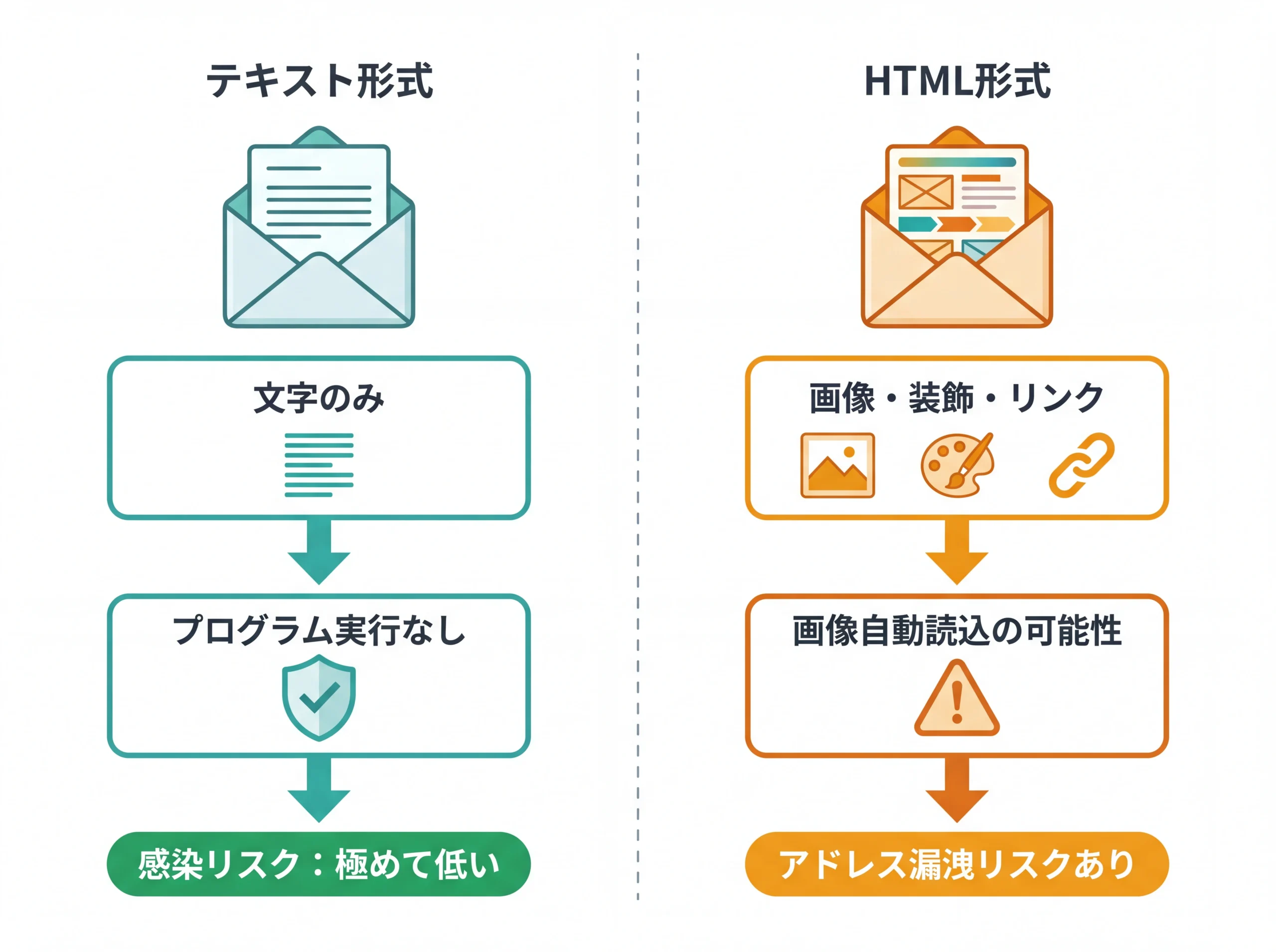 テキストメールとHTMLメールのリスク比較図