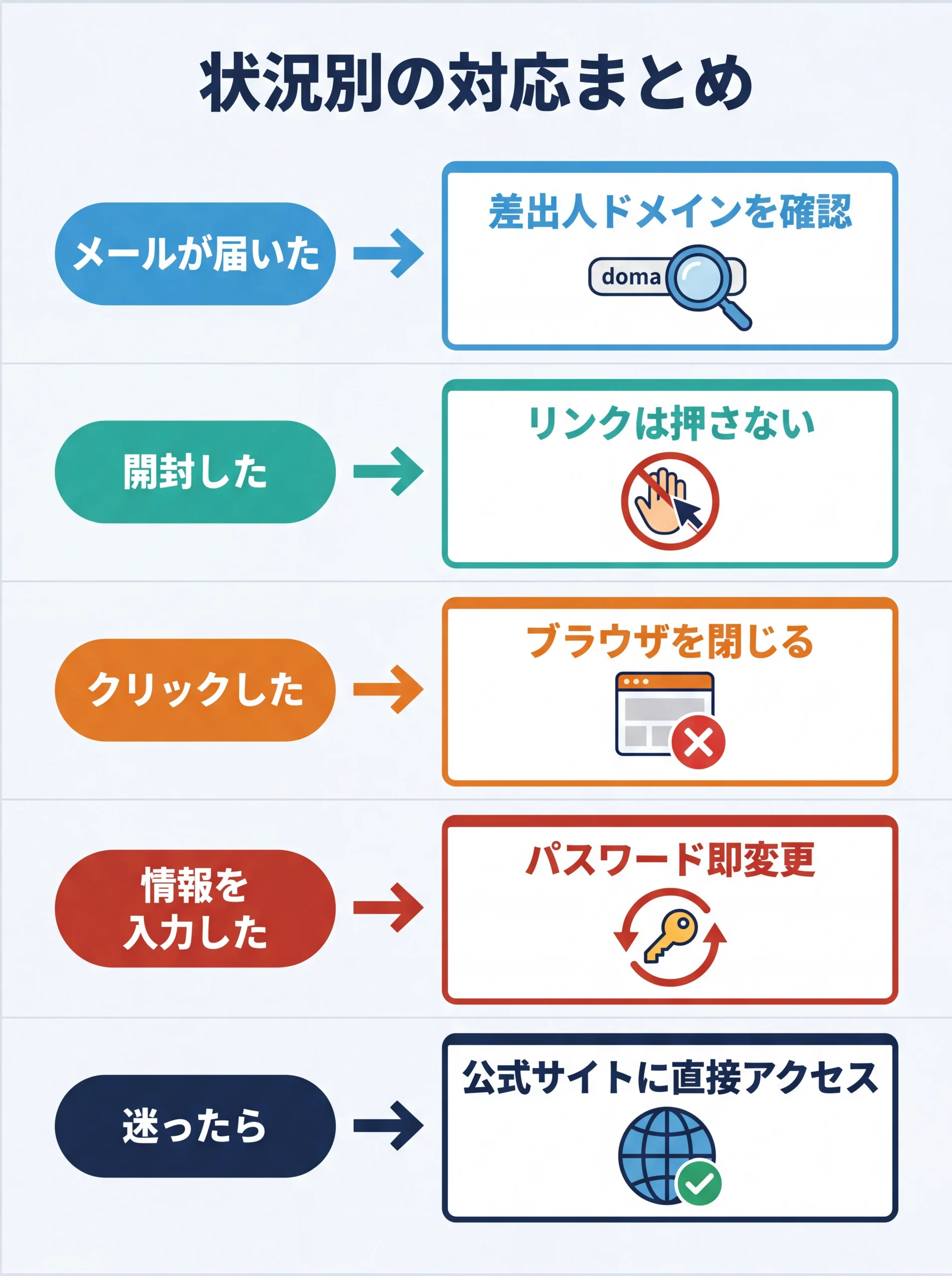 フィッシングメール状況別の対応アクション一覧