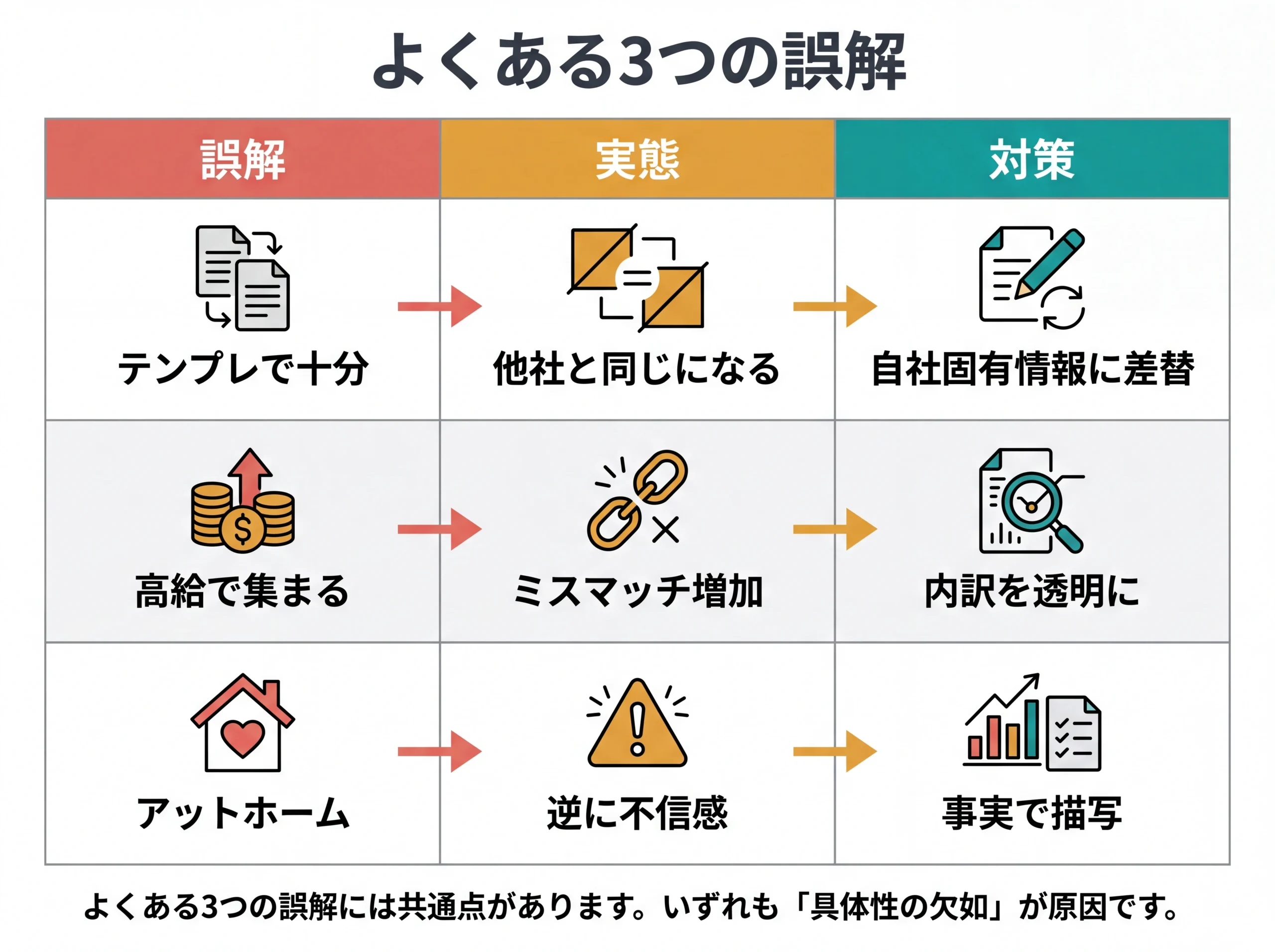 求人でよくある3つの誤解と対策のマトリクス