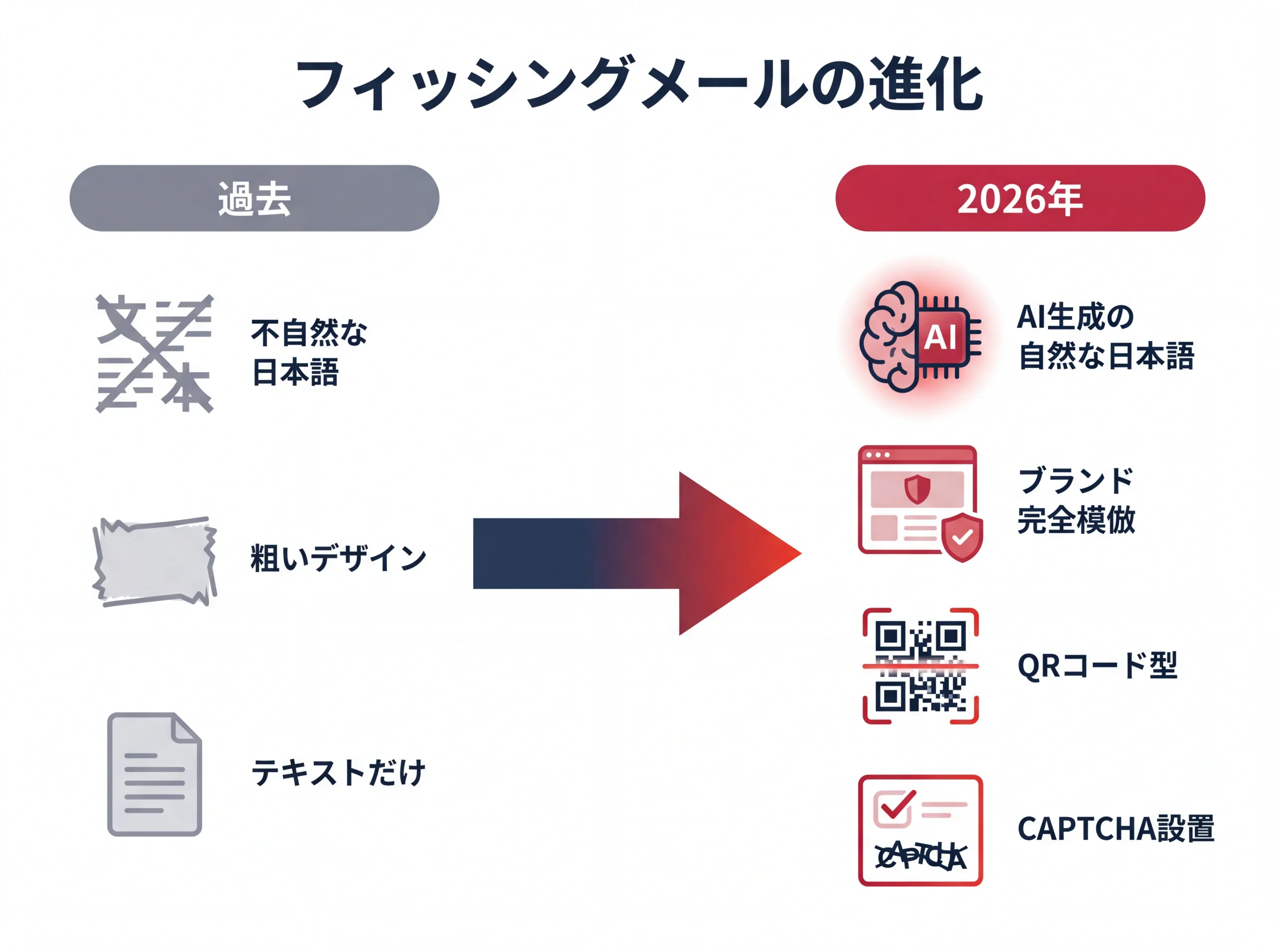 過去と2026年のフィッシングメール手口の進化比較