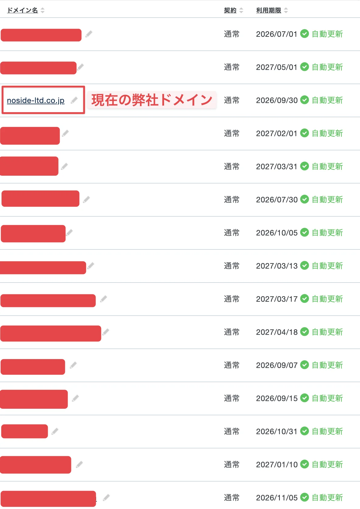 エックスサーバーのドメイン自動更新設定画面
