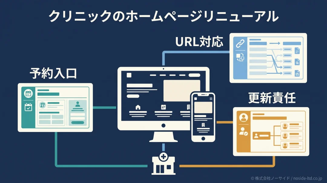 予約入口とURL対応と更新責任を整えるクリニックのホームページリニューアル