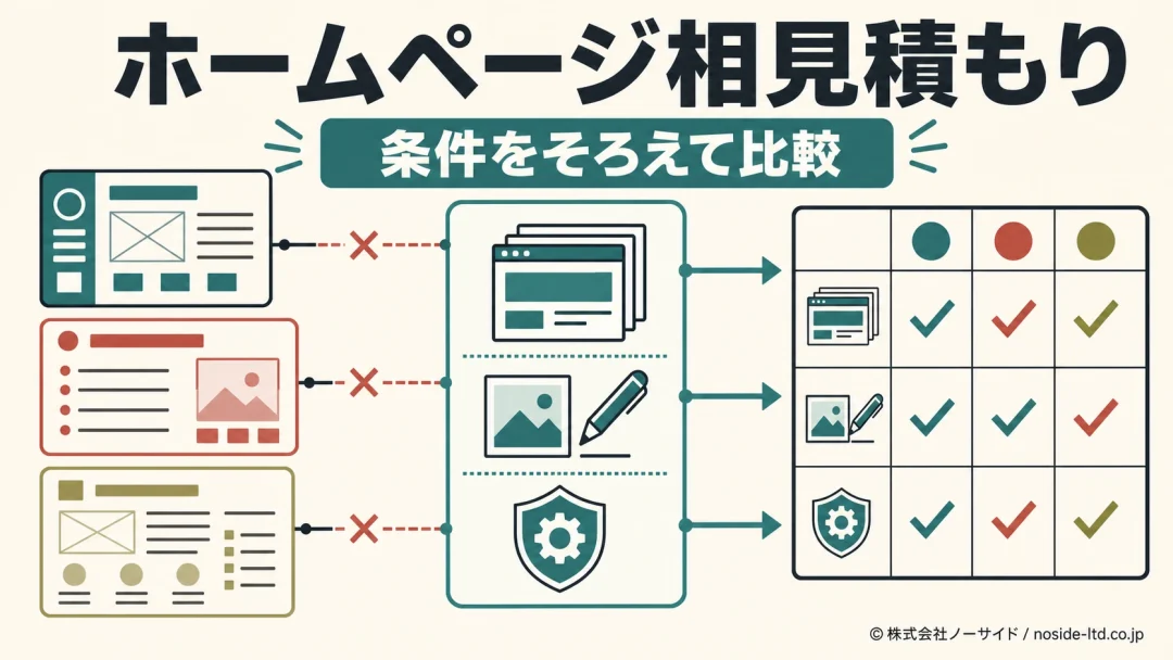 ページ数・原稿・保守をそろえる相見積もり