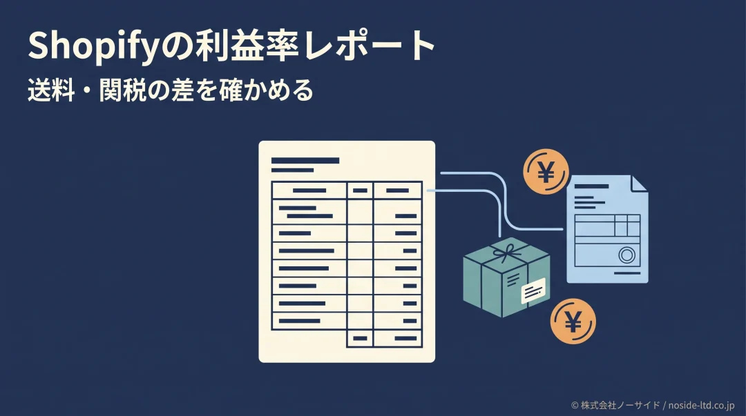 Shopifyの利益率レポートと送料・関税の確認を示す図